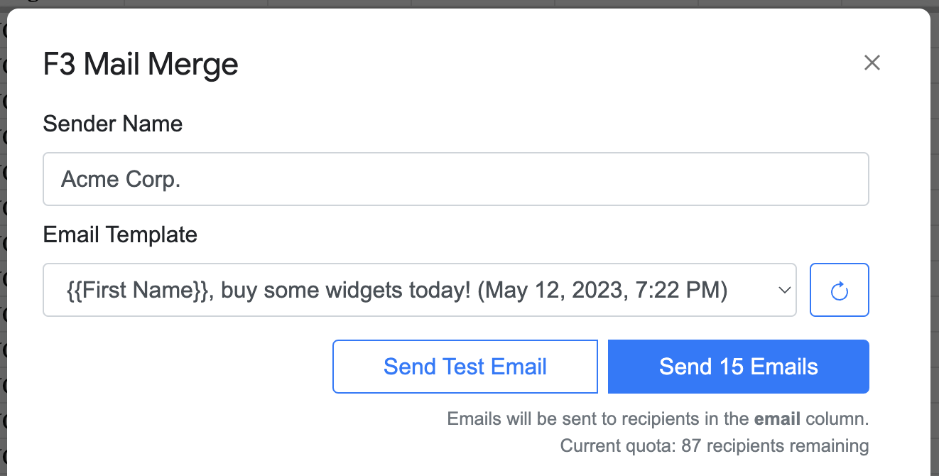 Screenshot of F3 Mail Merge